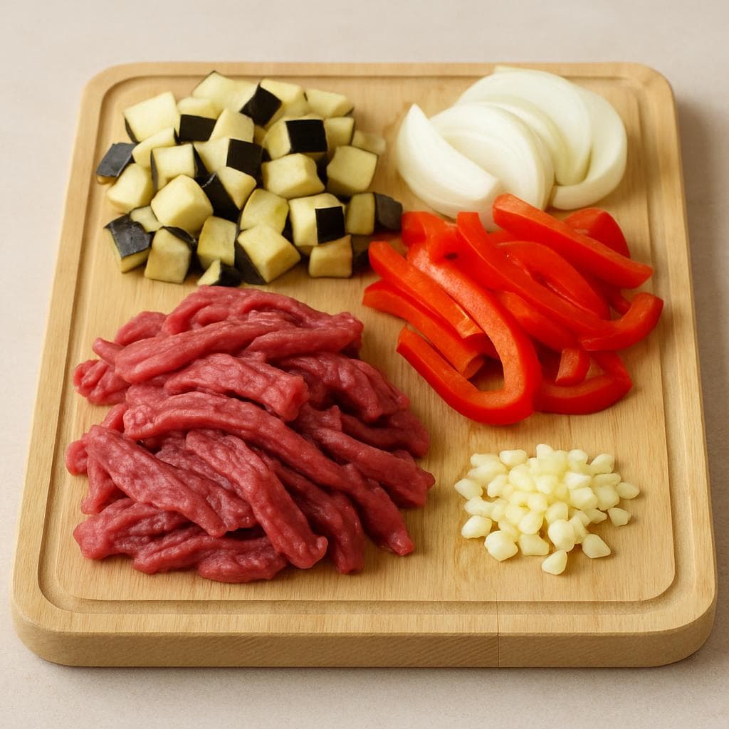 Говядина с баклажаном и перцем в соевом соусе: шаг 1