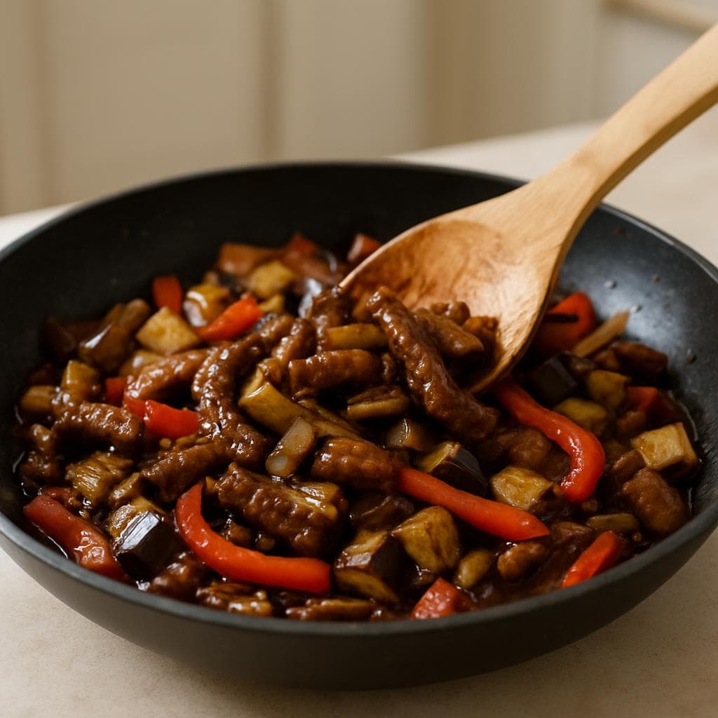 Говядина с баклажаном и перцем в соевом соусе: шаг 4