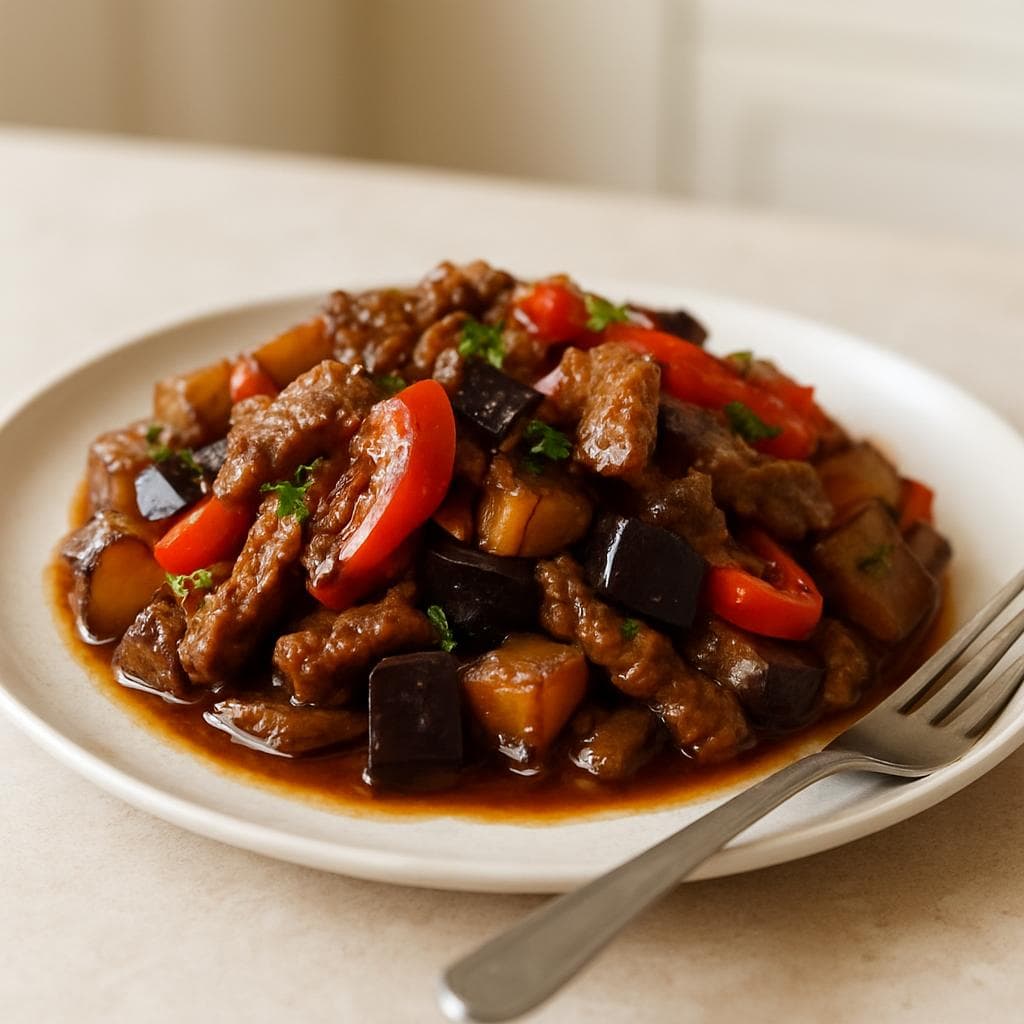 Говядина с баклажаном и перцем в соевом соусе: шаг 5