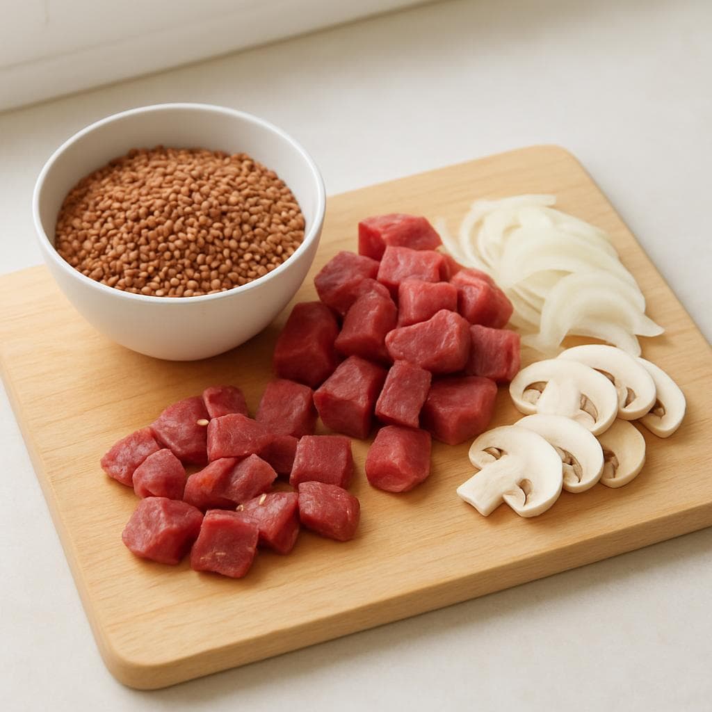 Говядина с грибами и гречкой в сметанном соусе: шаг 1