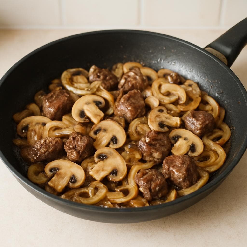 Говядина с грибами и гречкой в сметанном соусе: шаг 3