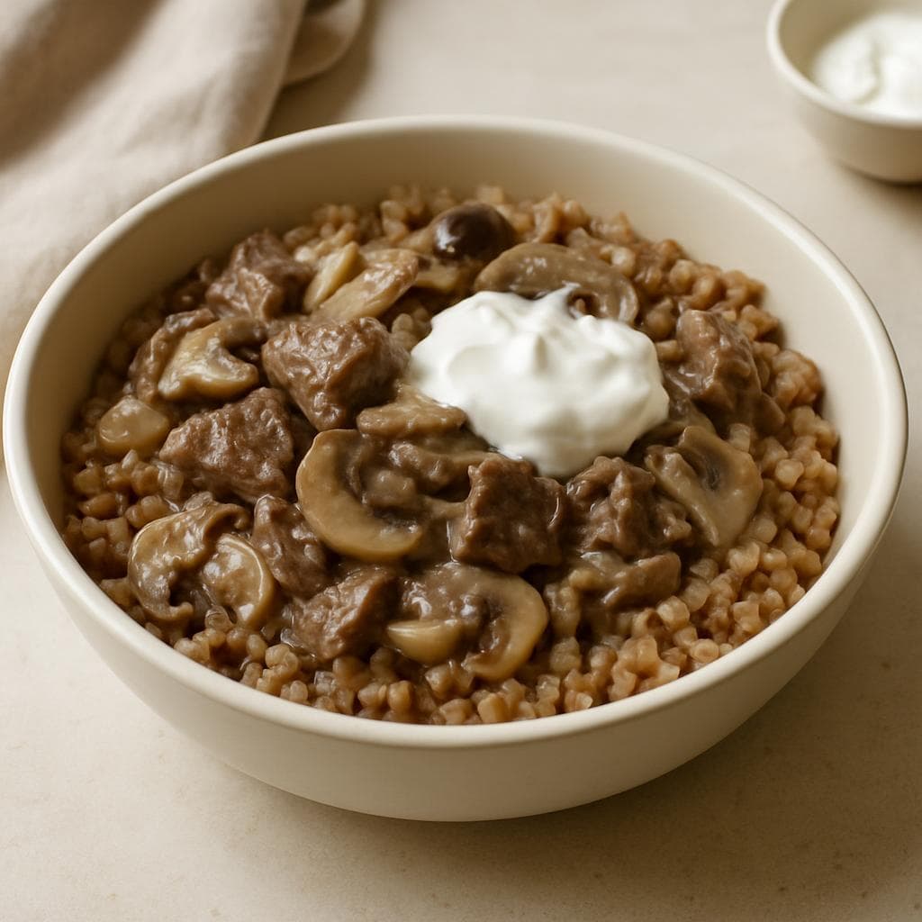 Говядина с грибами и гречкой в сметанном соусе: шаг 5