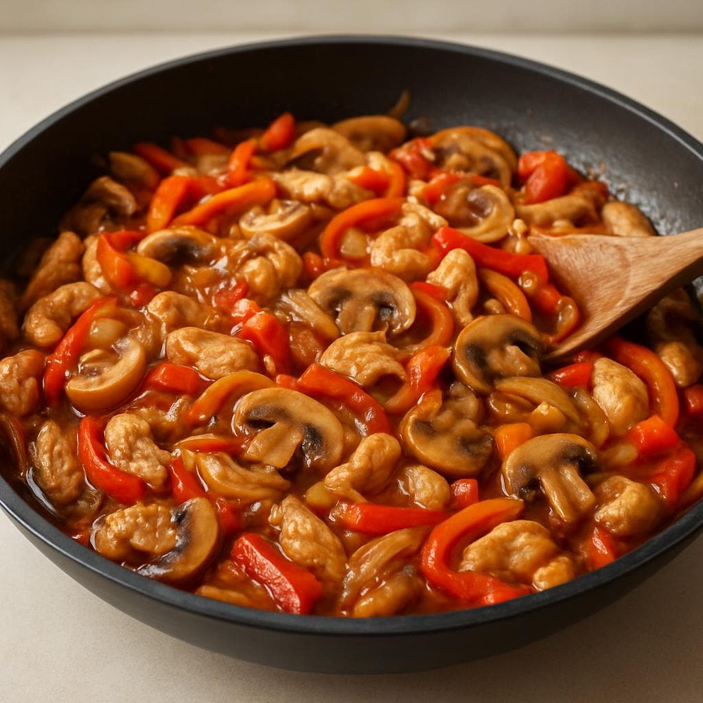 Индейка с грибами в томатной сковороде: шаг 3