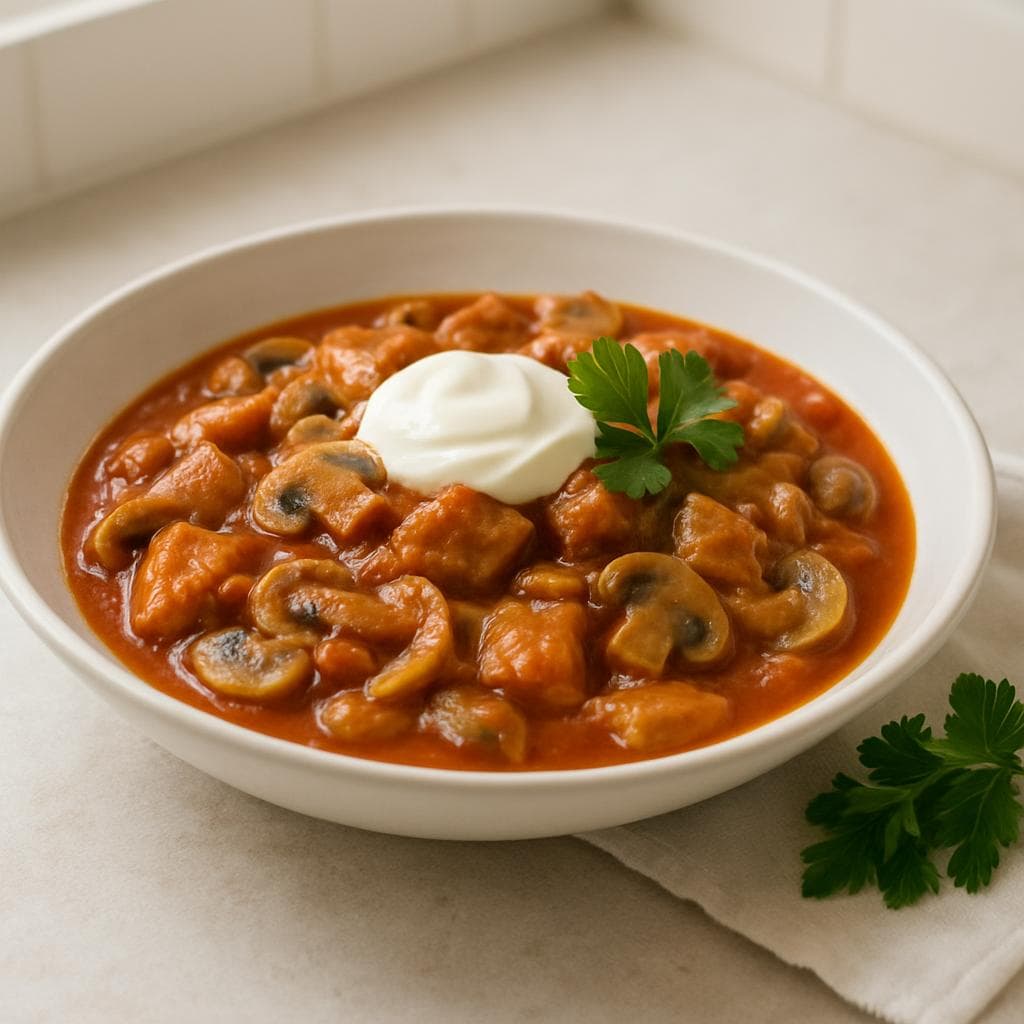 Индейка с грибами в томатной сковороде: шаг 5