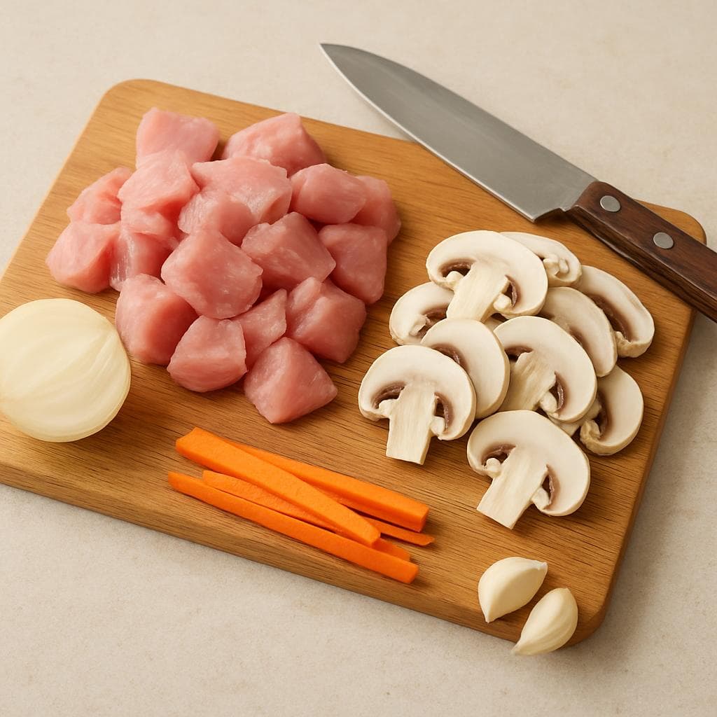 Индейка с грибами в томатной сковороде: шаг 1