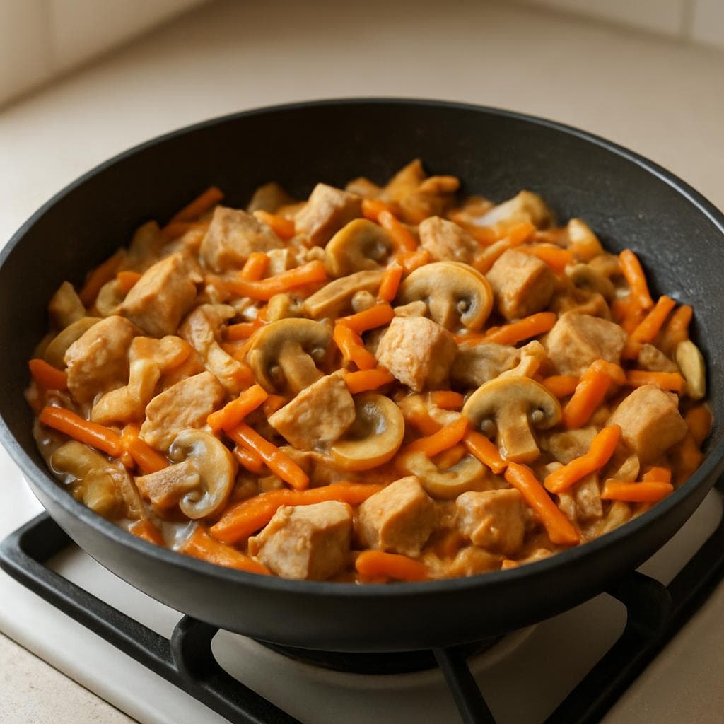 Индейка с грибами в томатной сковороде: шаг 3