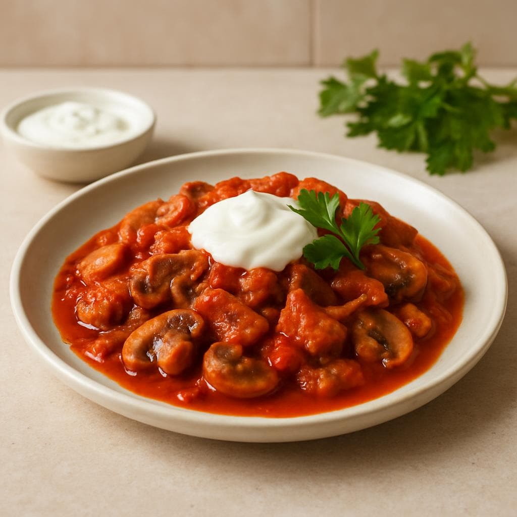 Индейка с грибами в томатной сковороде: шаг 5