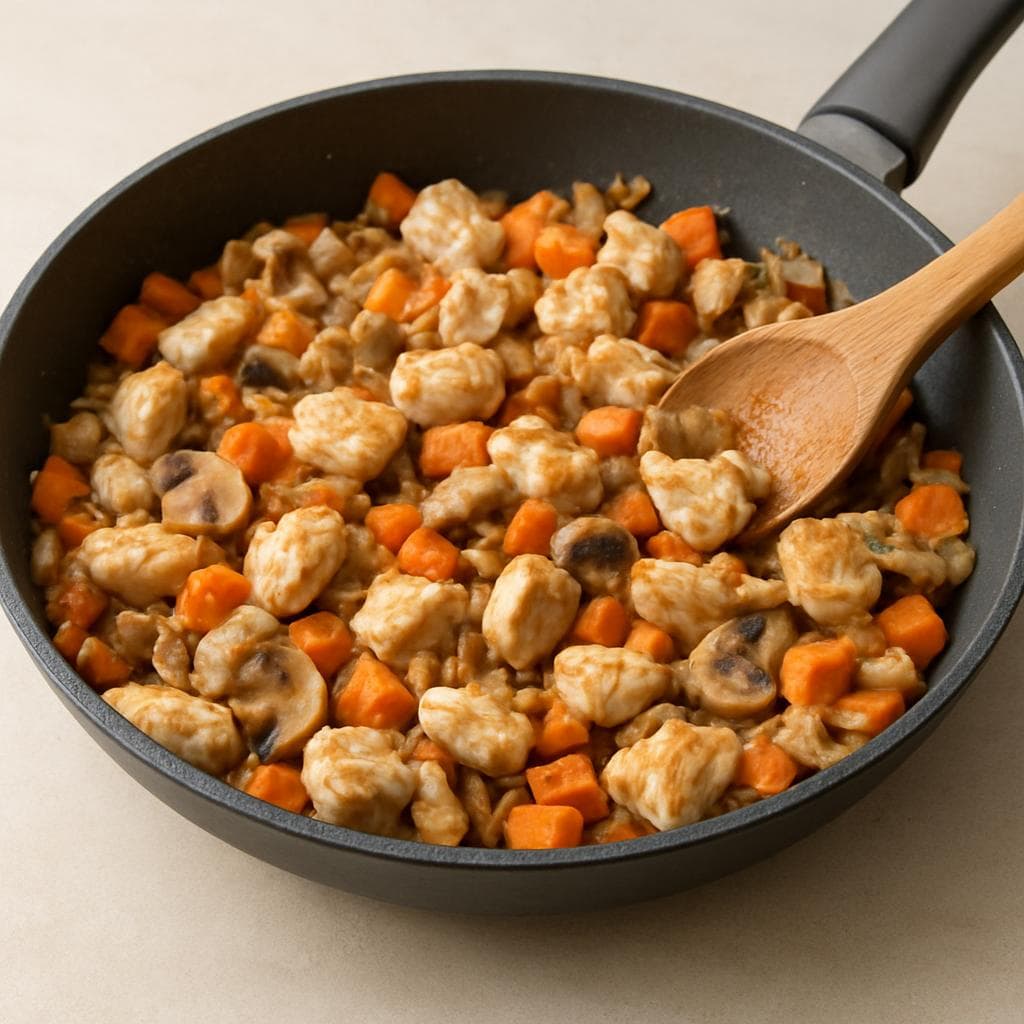 Индейка с перловкой и шампиньонами в томатно-йогуртовом соусе: шаг 3