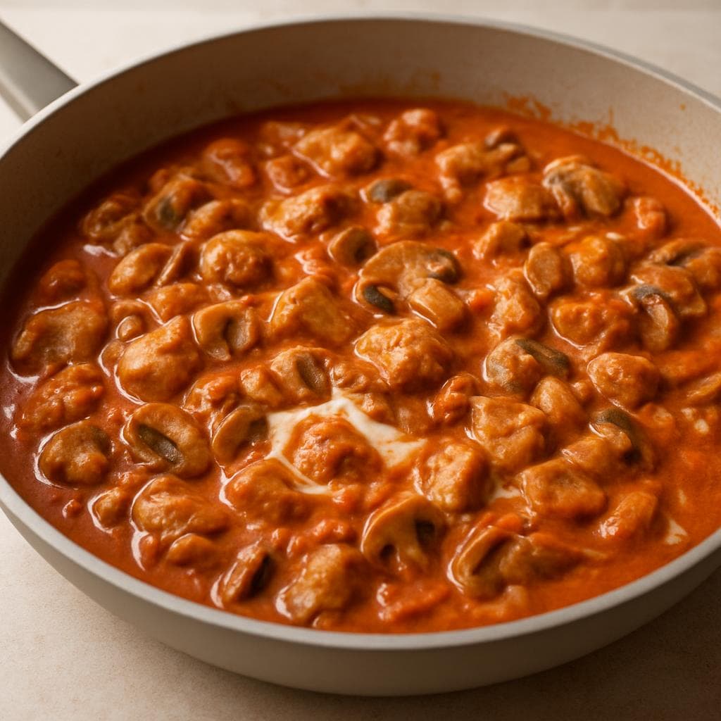 Индейка с перловкой и шампиньонами в томатно-йогуртовом соусе: шаг 4