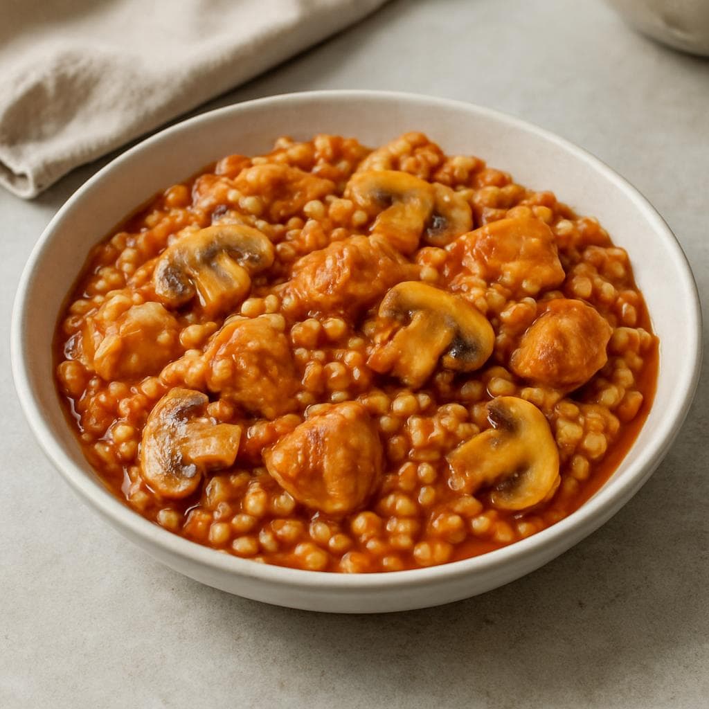 Индейка с перловкой и шампиньонами в томатно-йогуртовом соусе: шаг 5