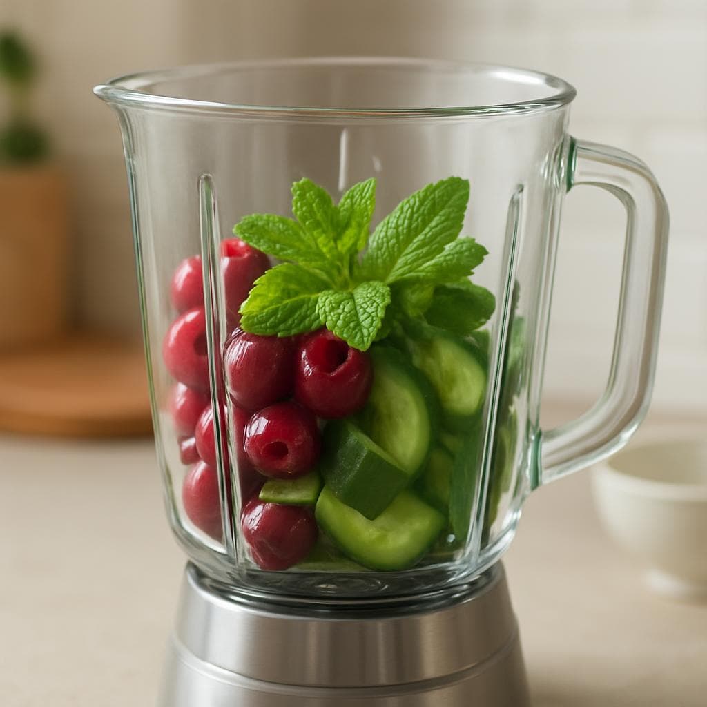 Кефирный напиток с вишней и огурцом: шаг 3