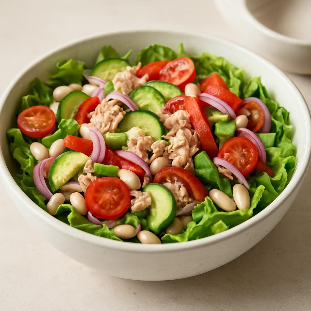 Салат с тунцом, фасолью и печёным перцем: шаг 2