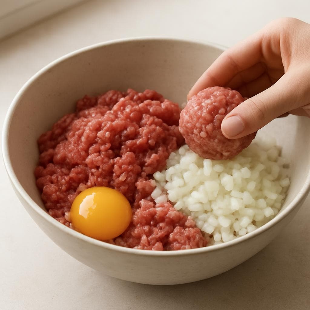 Тефтели из говядины в грибном соусе с гречкой: шаг 1