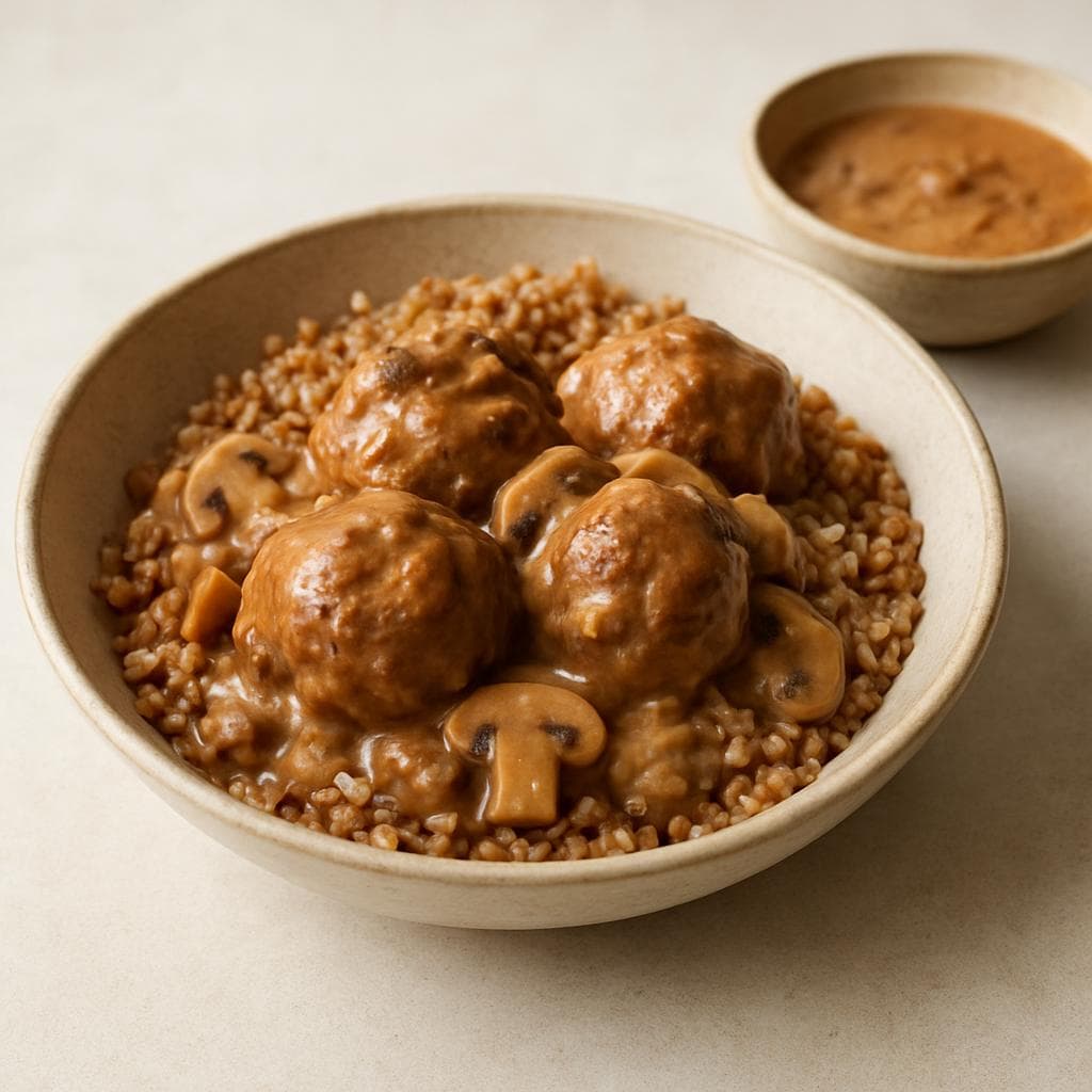 Тефтели из говядины в грибном соусе с гречкой: шаг 5