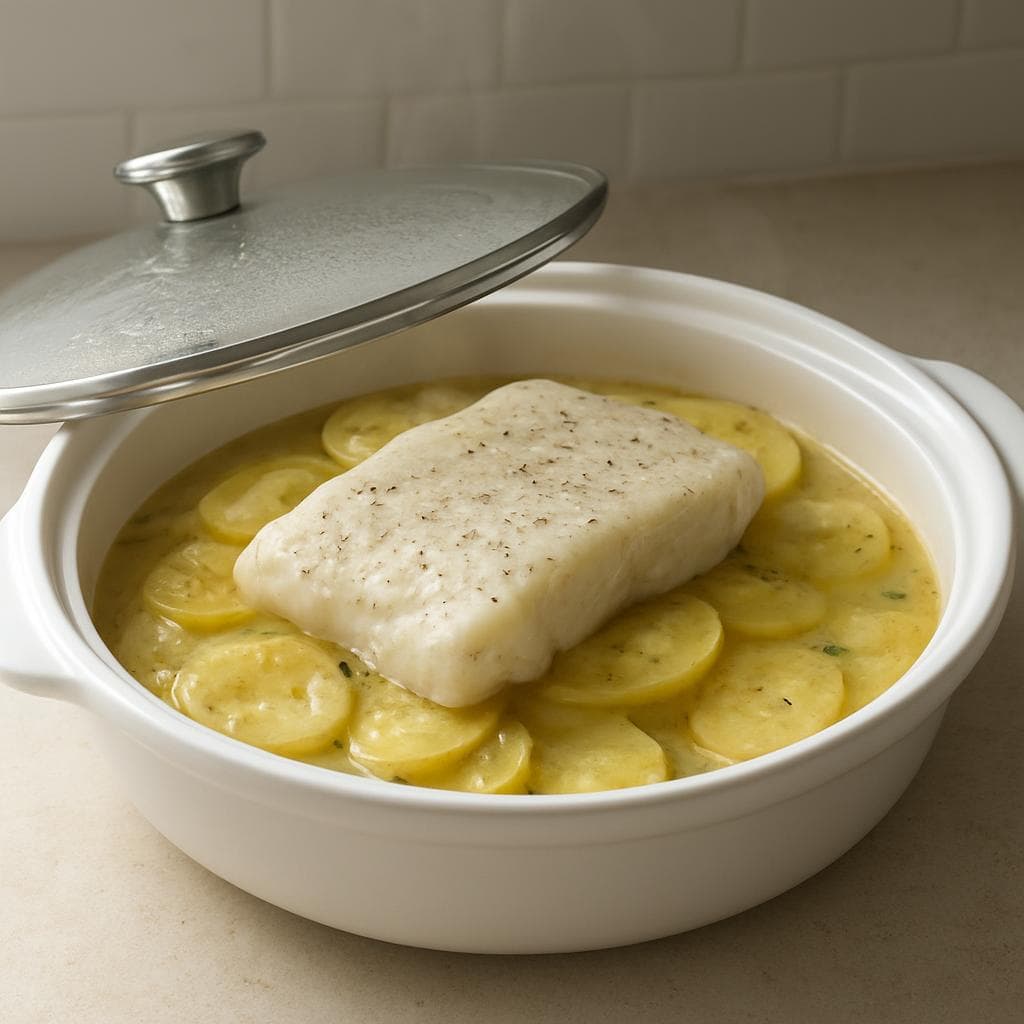 Треска с картофелем и шпинатом в сливочно-горчичном соусе: шаг 3