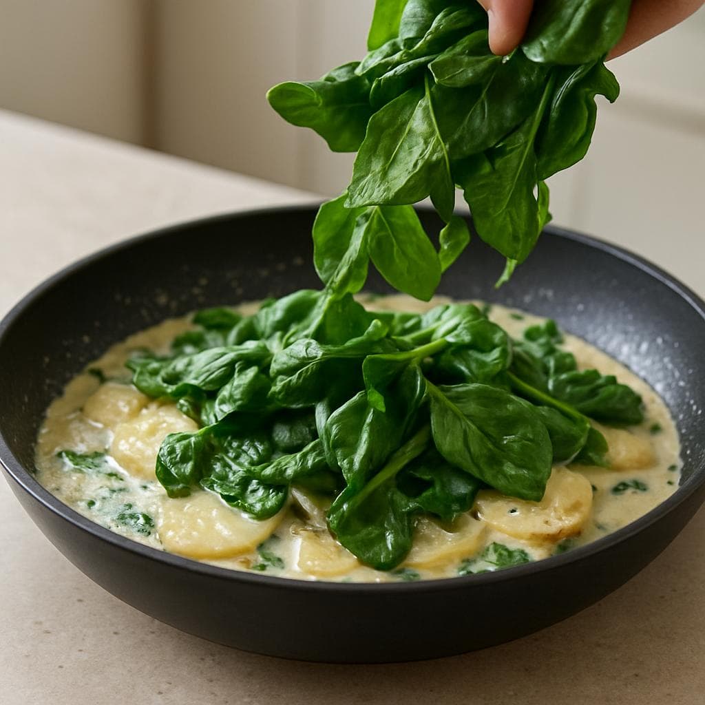 Треска с картофелем и шпинатом в сливочно-горчичном соусе: шаг 4