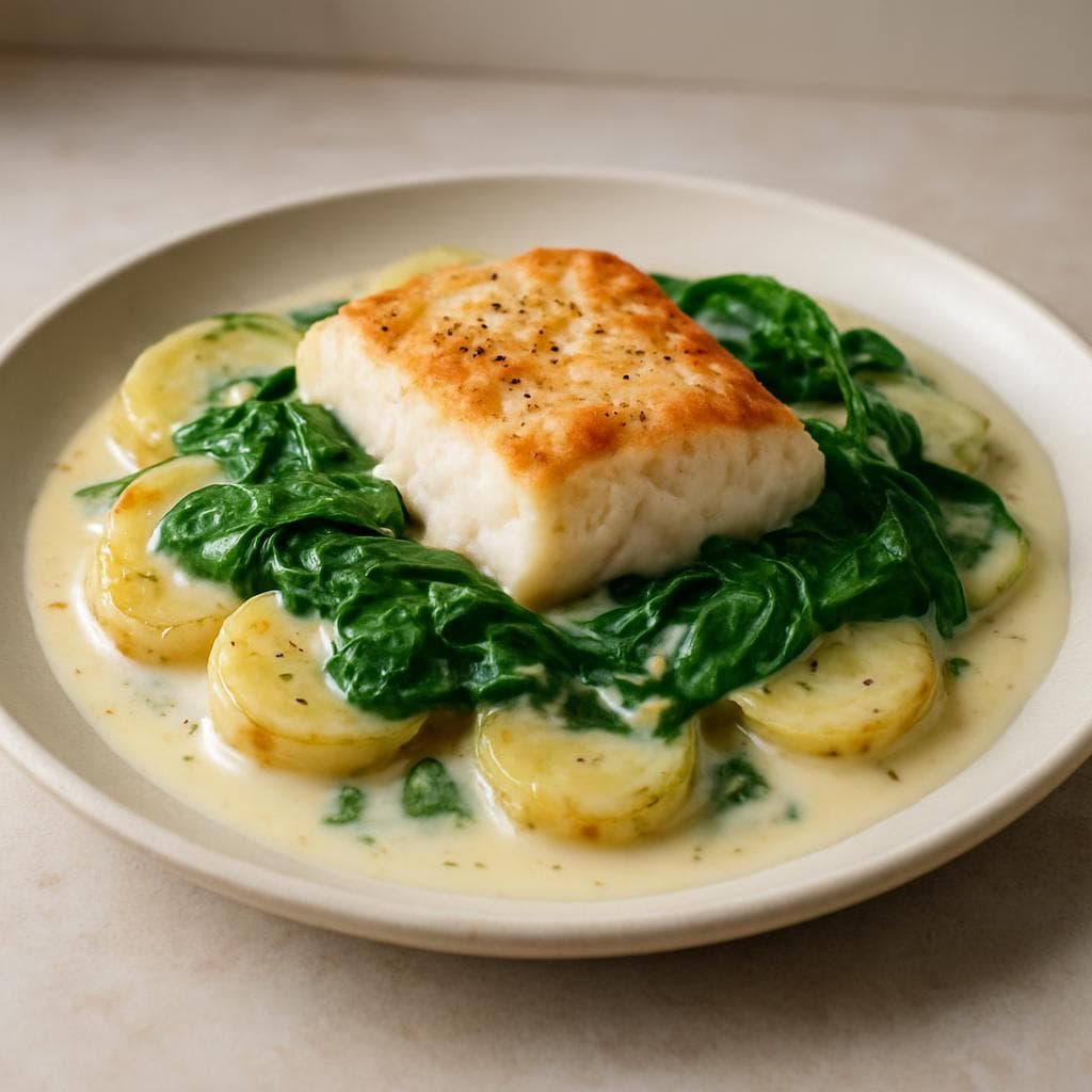 Треска с картофелем и шпинатом в сливочно-горчичном соусе: шаг 5