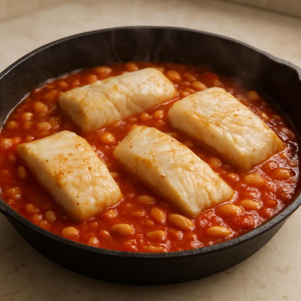 Треска в томатах с фасолью: шаг 4