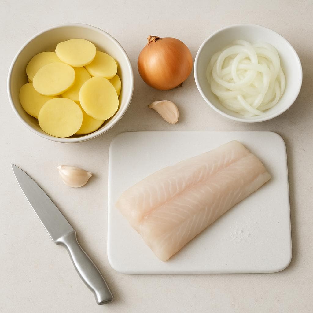 Треска в томатно-оливковом соусе с картофелем: шаг 1