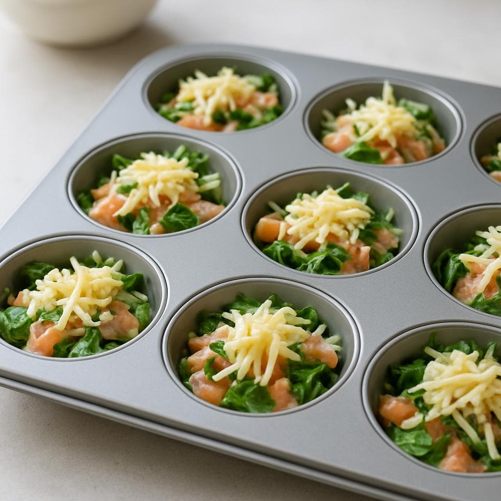 Яичные маффины с лососем и шпинатом: шаг 3