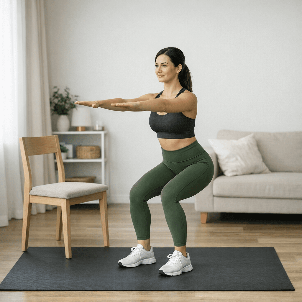Zıplamasız sandalyeye squat: шаг 1