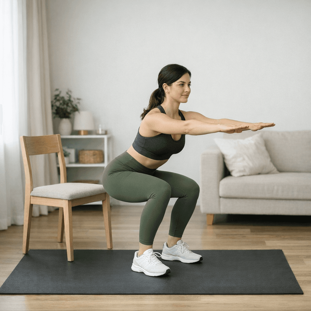 Zıplamasız sandalyeye squat: шаг 2