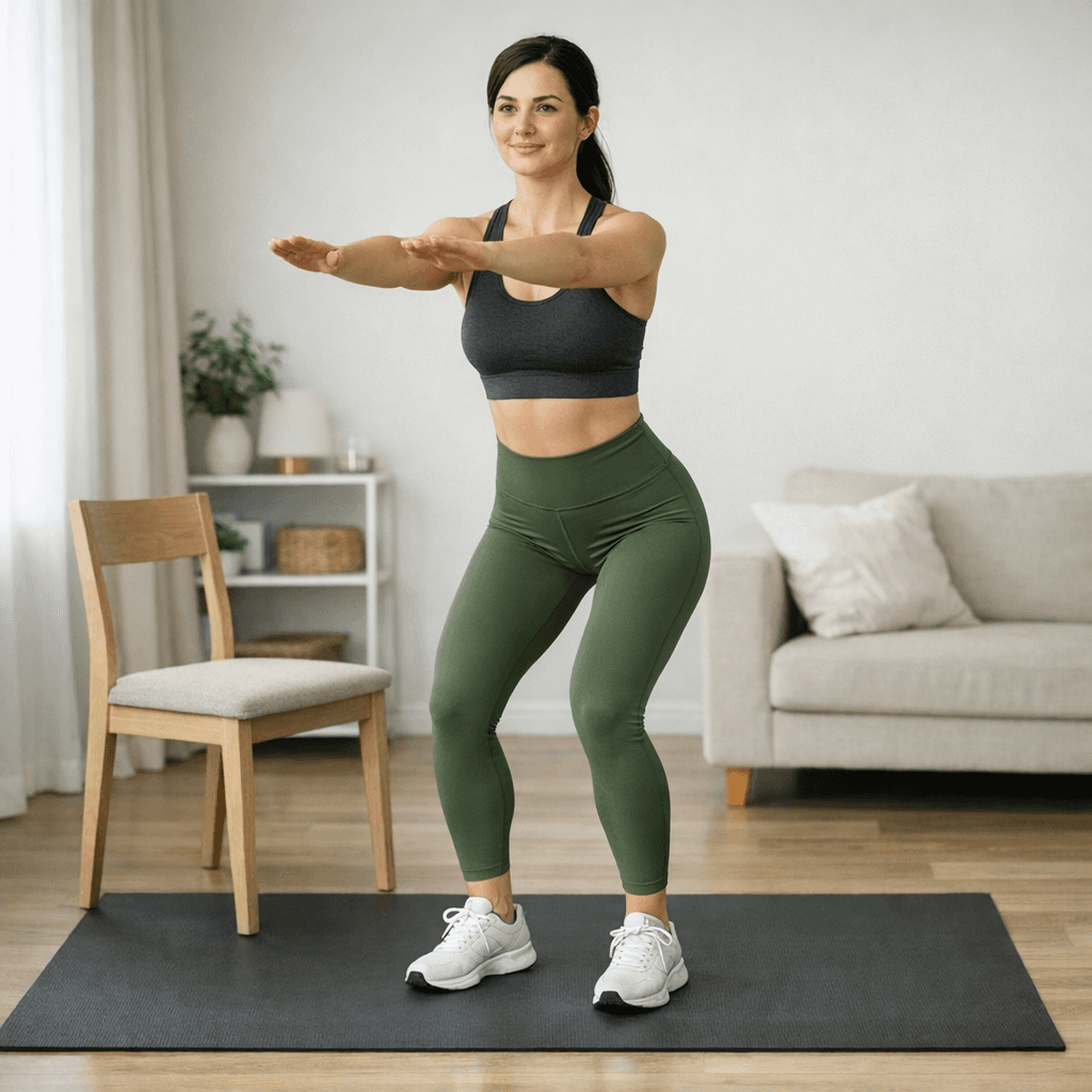 Zıplamasız sandalyeye squat: шаг 4